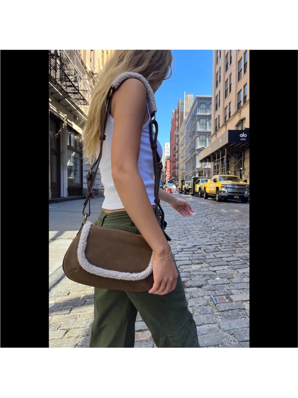 Brandy Melville Shearling Trim Crossbody Bag Brown Faux Suede Y2K Shoulder
